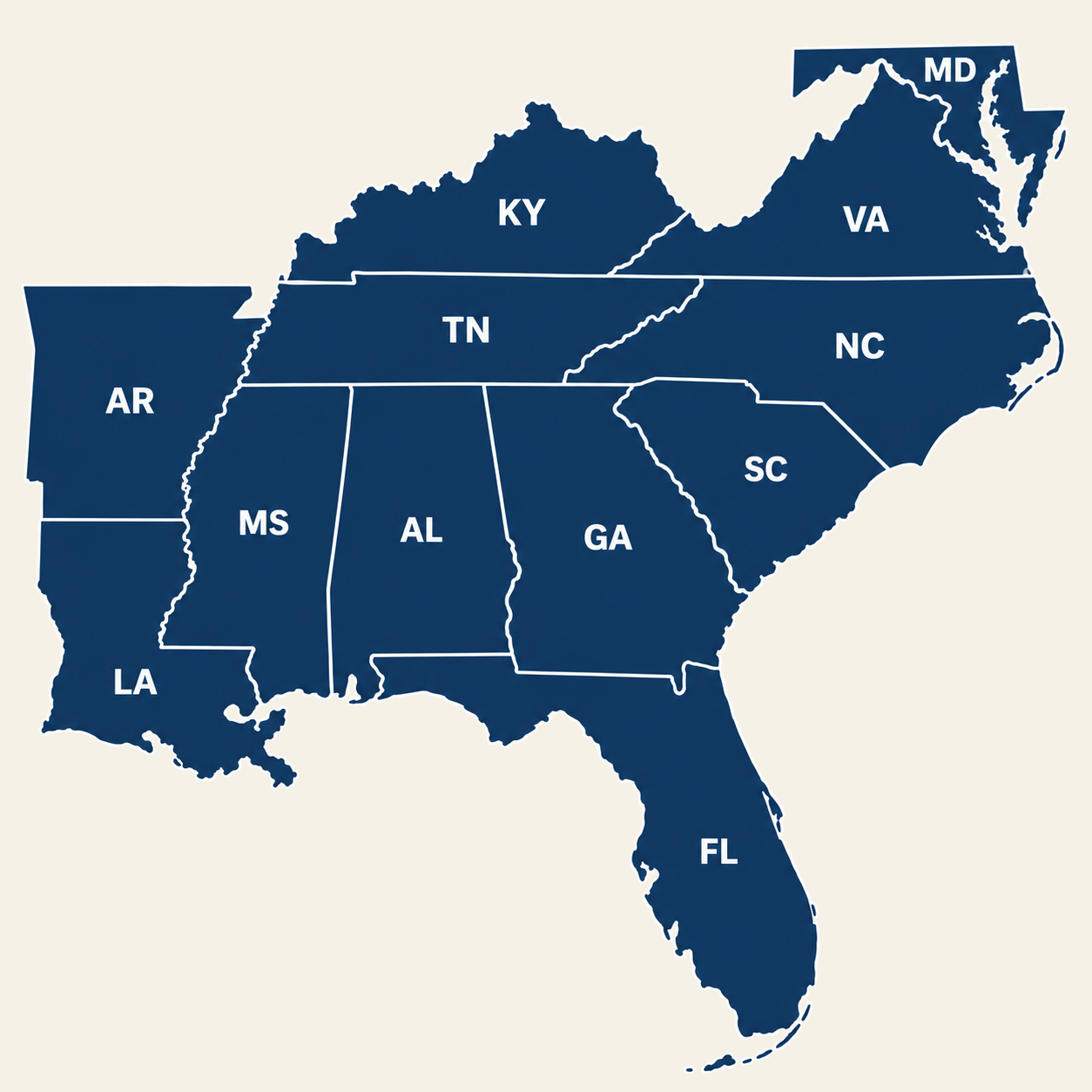 Map showing Preserve Signal coverage across 12 states in the south and east